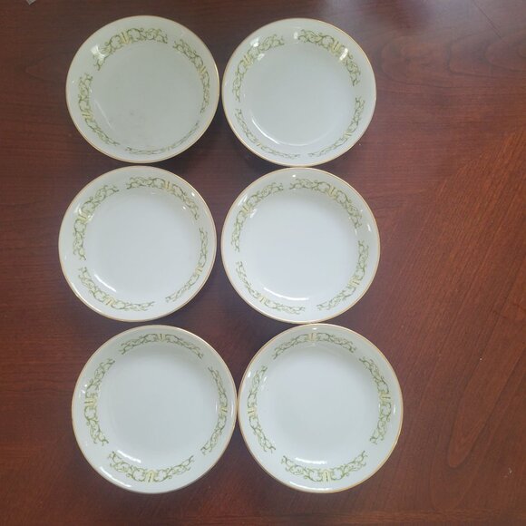 Set Of 6 Bell Fine China Dessert Berry Bowls With Gold & Green Floral Border - Picture 1 of 4